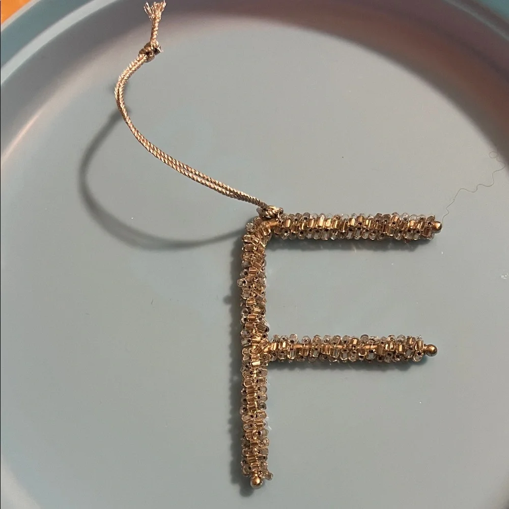 Silver Beaded Letter F Ornament